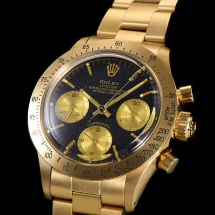 top-tier watch Rolex manual chronographmovement retro series 18K gold black dial men's watch front view