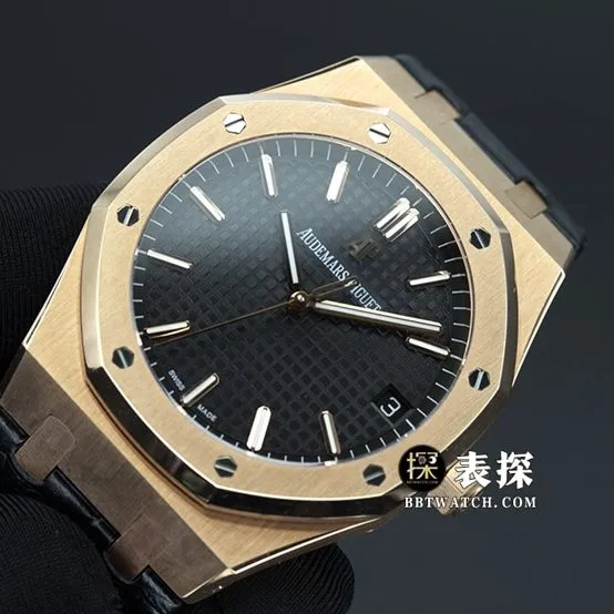 APS factory Audemars PiguetRoyal Oak15500top-tier 1:1super watch men's black dialleather strap picture and price front live photo