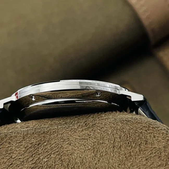 Top collectible watches Piaget Men's White Plate Black Strap Dragon and Phoenix Collection Belt Watch Front View