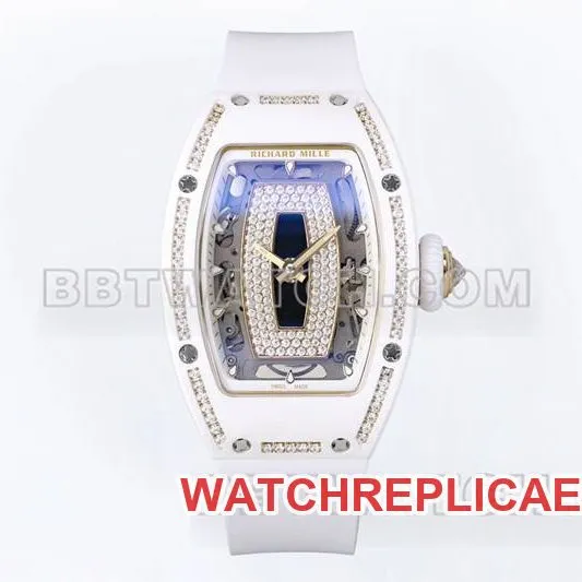Richard Mille top collectible watches ZF factory white ceramic black plate diamonds mechanical watches RM07-1 front real picture