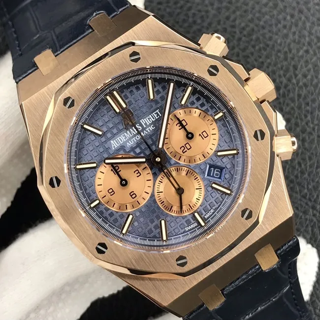 OM Factorytop-tier watch Audemars Piguet Royal Oak men's blue dial26331chronograph series automatic movementleather strap watch clasp picture