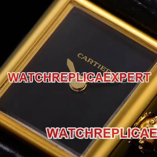 Cartier collectible watch F1 factory tank black dialyellow gold shell leather strap model side live photo