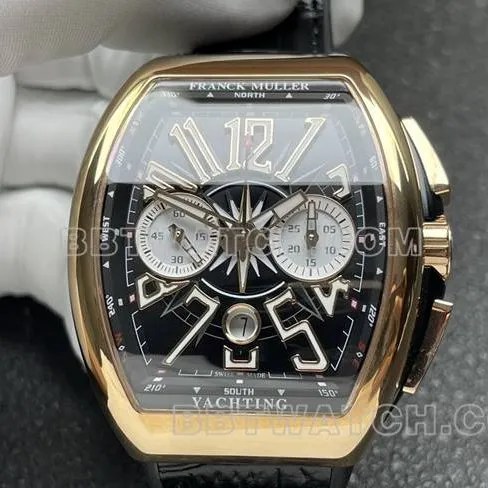 1:1replica watch Frank Muller ABF factory V45black dial gold case leather braceletcaseback live photo