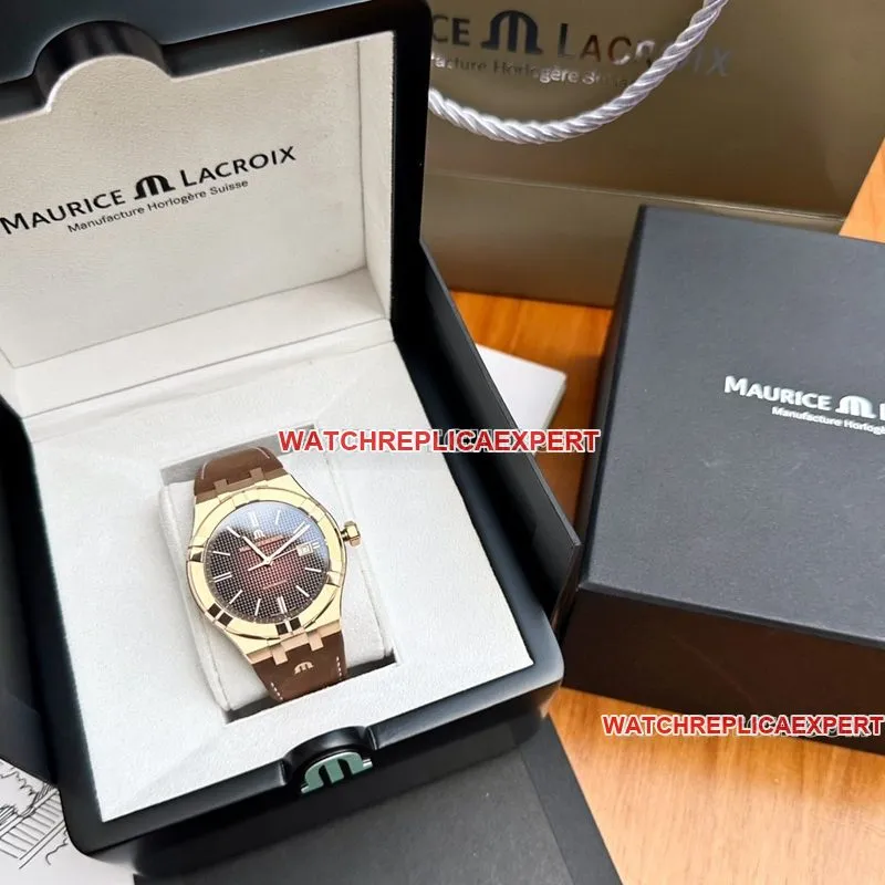 Maurice Lacroix dark brown patterned Paris stud dialleather strap model front live photo