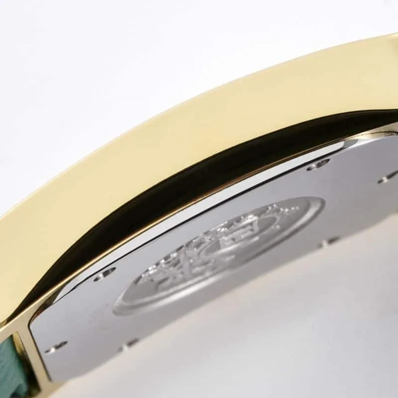 top-tierhigh-quality Hermès ladies' watchHeureH series quartz square fashion watch light blue braceletrose gold plate side view