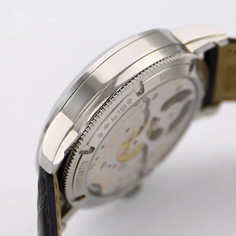 Vacheron Constantintop-tier watch Traditionnelle series tourbillonleather strapwhite dial men's watch front view