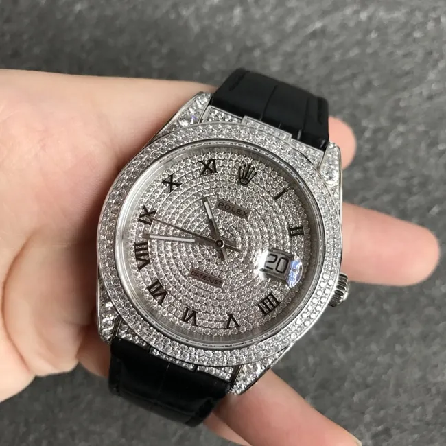 top-tier watch Rolex men's gray plate black belt log series baby's breath automatic movement crocodile leather strap watch clasp picture