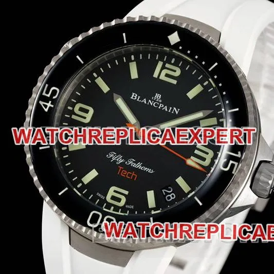 Blancpain collectible watch fifty fathoms black dial titanium mechanical white rubber model side live photo