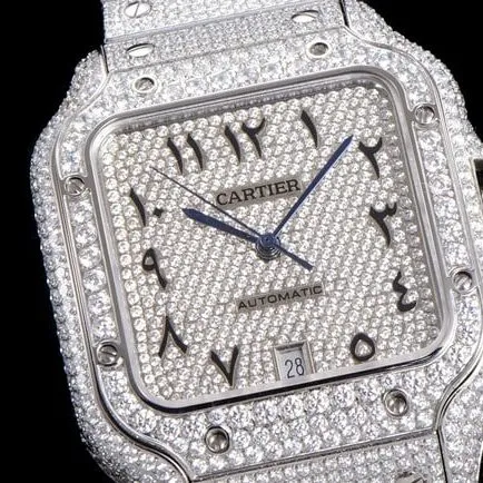 Cartiertop-tier men's white dialsteel bracelet Santos series full automatic movement watch front view