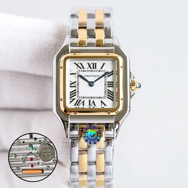 top-tier replicaCartier watch cheetah series women's white dial gold belt quartz front view