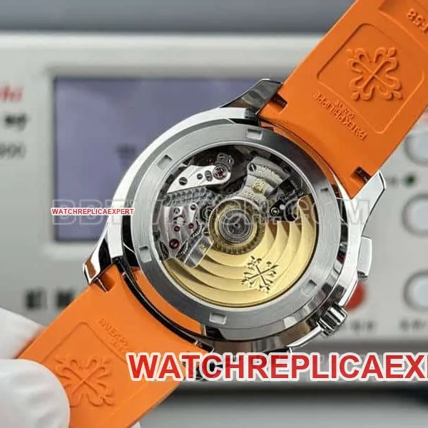 1:1replica watch Patek PhilippeP1 factory grenade black dial mechanical orange rubber model 5968front live photo