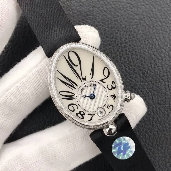 ZF Factory Breguet top-tier watch women's white dial black belt Queen of Naples series mechanical watch front view