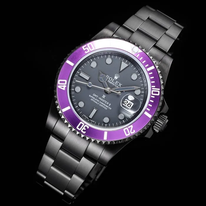 top-tier watch Rolex men's black dial Submariner series steel bracelet watch front view
