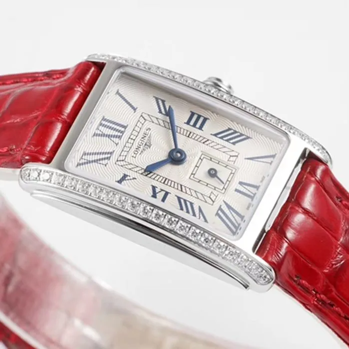 top-tier watch Longines women's white dial Dai Zhuowina series leather strap watch front view