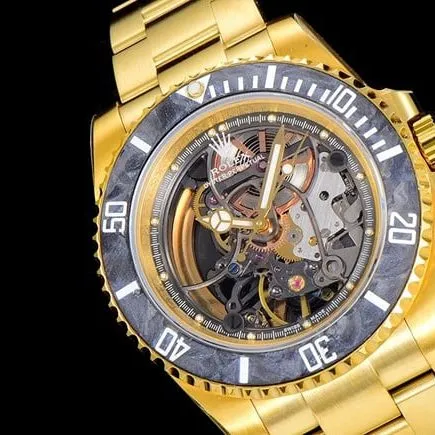 Rolextop-tier watch full hollow Submariner series men's black dial gold belt automatic movement watch side view