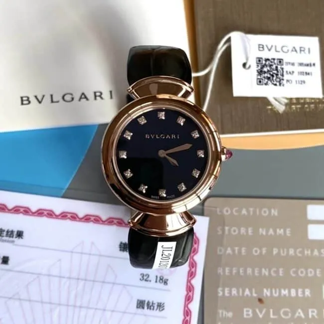 top-tier watch Bvlgari women's black dial black belt leather strap watch side view