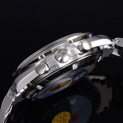 Omegatop-tier watch men's automatic movementwhite dialsteel bracelet Snoopy series watch front view