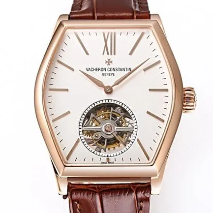 VCR factory Vacheron Constantintop-tier watch Malta tourbillon series men's white dial brown belt watch side view