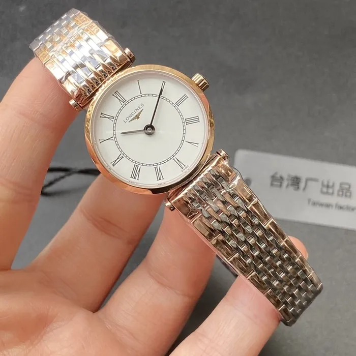 top-tier watch Longines couple watch white dial gold belt Jialan series quartz watch front view