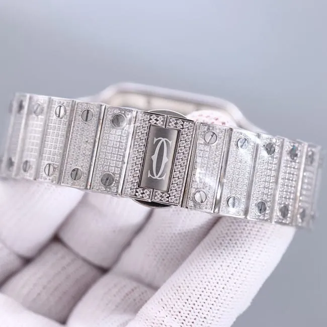 top-tier real diamond replicaCartier Santos Gypsophila blue dial watch clasp picture