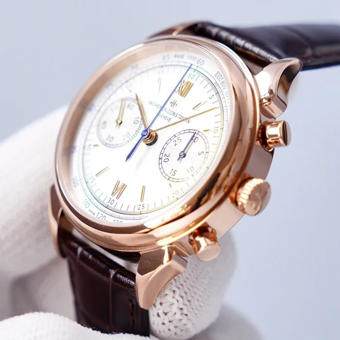 top-tier watch Vacheron Constantin men's white dial1955 series leather strap watch front view