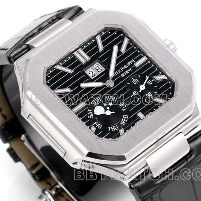 3K FactoryPatek PhilippeCUBITUSsuper cloneblack dialleather strap model 5822front live photo