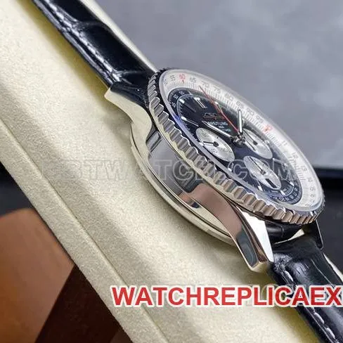 collectible watch BLS factory aviation chronographBreitling black white dial black leather strap model front live photo