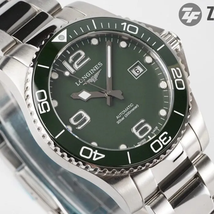 Top-tier watch Longines men's green dial Concas series mechanical steel bracelet watch back cover picture