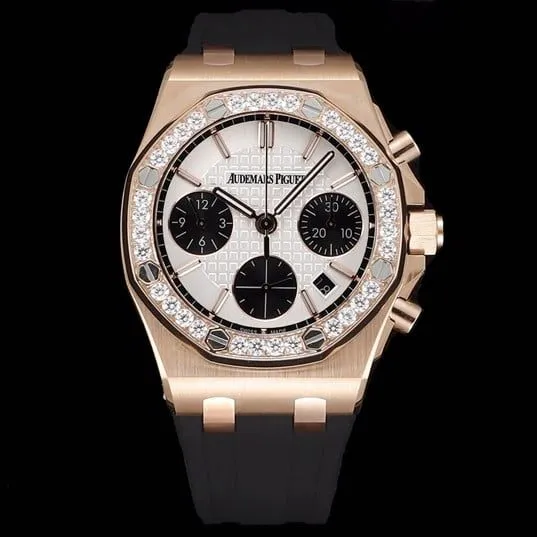 Top-Quality Audemars Piguet Watch: Audemars Piguet Royal Oak Rose Gold Case Women's Multifunction Chronograph Mechanical Watch—Clasp Image