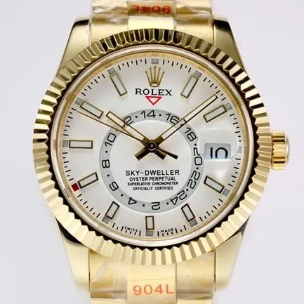 top-tier Rolex men's white dial gold belt Navigator series automatic movement watch front view