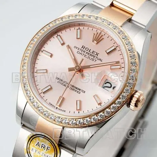 ARF FactoryRolex log super clonerose gold plate diamond bezel31mm gold three grid link 278381front live photo