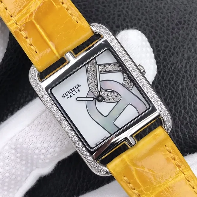 YFtop-tier watch Hermes white dial yellow belt quartzleather strap women's watch bracelet picture