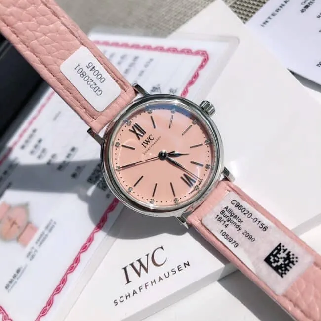 top-tier replicaIWCIW357417 Portofino series peach pink special edition size 34mm ladies watch front view
