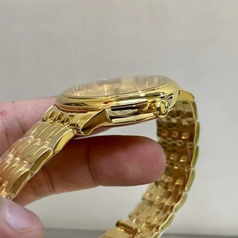 top-tier watch Omega men's gold plate gold steel bracelet Die Fei series 41mm natural real diamond mechanical watch front view