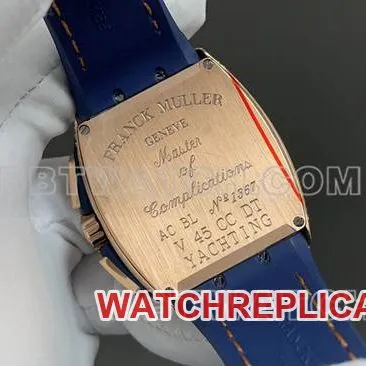 ABF factory Frank Muller 1:1replica watch V45blue dial gold diamond case leather braceletcaseback live photo