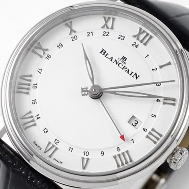 top-tier watch Blancpain men's white dial black belt classic series watch front view