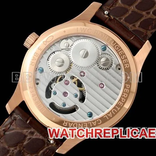 IWC collectible watch RMS factory Portugal white dialrose goldtourbillon mechanical leather strap model side live photo