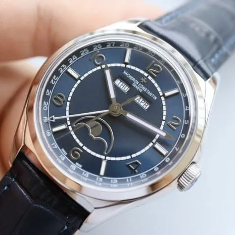 top-tier replicaVacheron Constantin watch Wu Luzhi type—FIFTYSIX full date display series full automatic movement men’s blue dial blue belt movement picture
