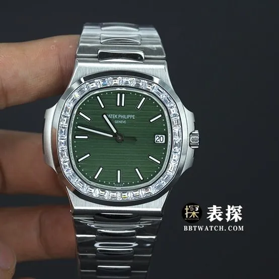 PPF FactoryPatek Philippe sporty and elegant top-tier 1:1super watch men's green dial diamond steel bracelet model pictures and prices front live photo