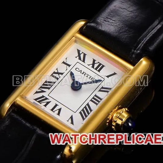 Cartier watch F1 factory tank white dialyellow gold case leather strap model front live photo