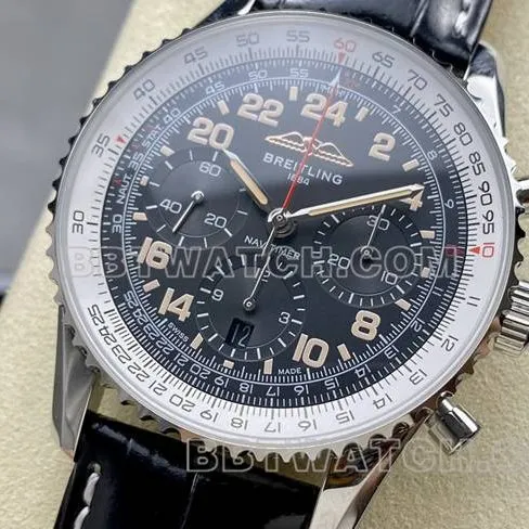 watch BLS factory black white dialBreitling aviation chronographleather strap model front live photo