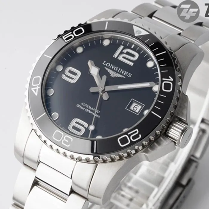 Top-tier watch Longines men's black dial Concas mechanical steel bracelet watch back cover picture