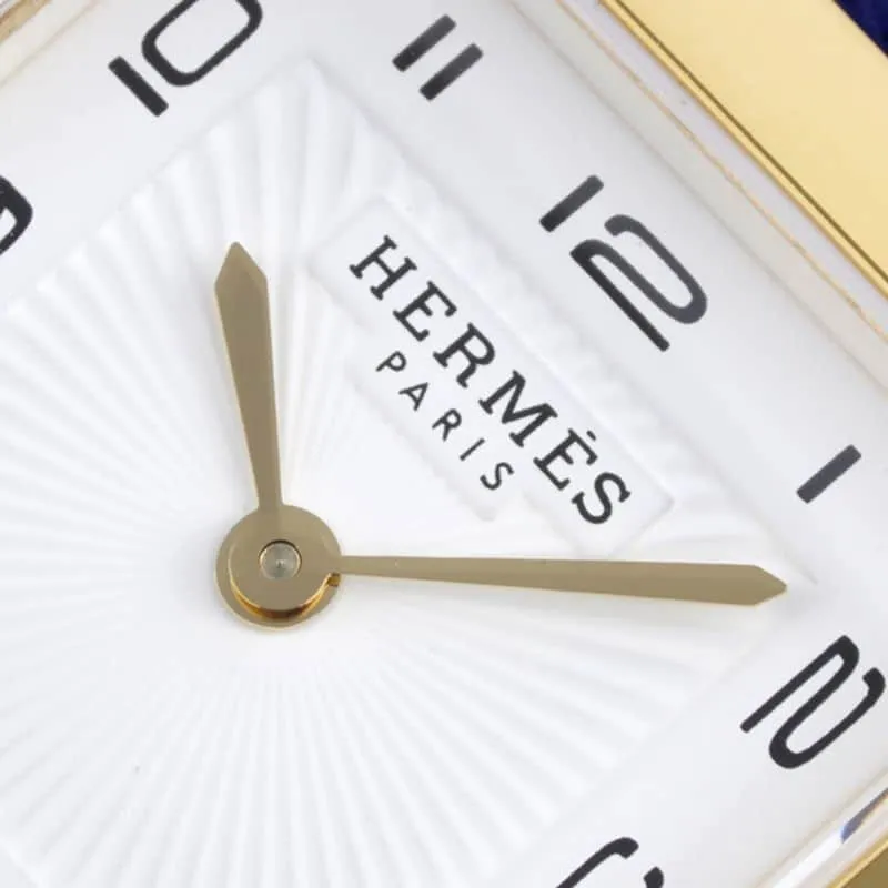 Hermès ladies' watchtop-tiersuper cloneHeureH series quartz square fashion watch blue braceletrose gold dial back cover picture