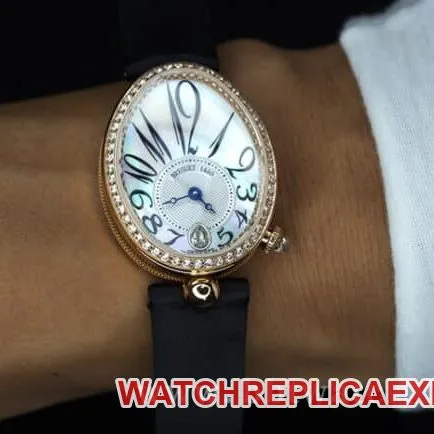 ZF Factorytop-tier watch Breguet Naples ladies' watchwhite dial black belt diamond-set mother-of-pearl full automatic movement watch front view