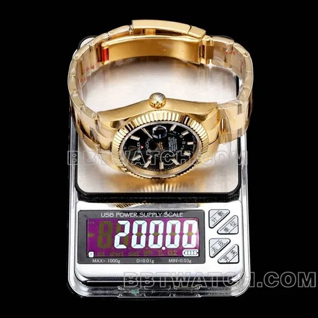 AR+ factory 1:1replica watch Rolex pilot black dial mechanical yellow gold steel braceletfront live photo