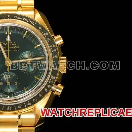 1:1replica watch N1 factory Speedmaster Omegagreen dialyellow goldsteel bracelet model front live photo