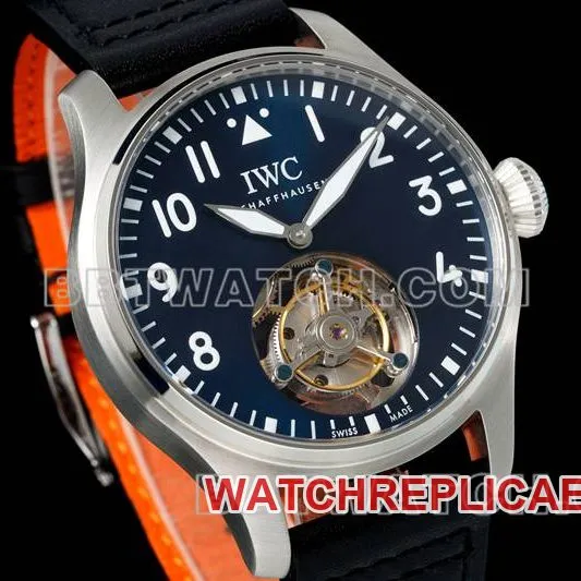 IWC1:1replica watch RMS factory pilot blue dialtourbillon mechanical leather strap model front live photo