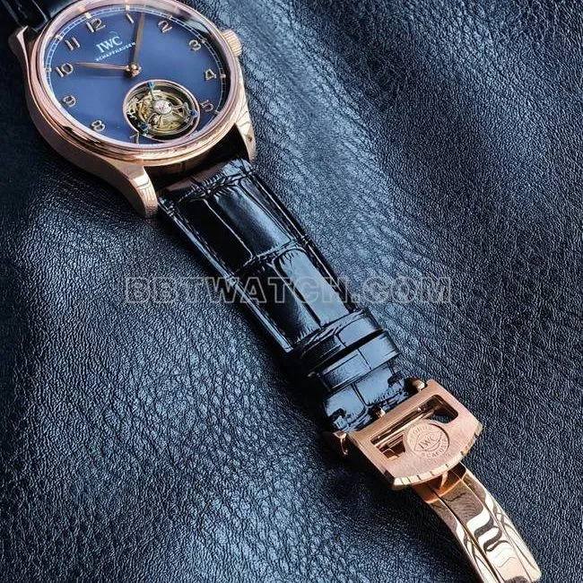 1:1replica watch TUR factory IWC Portugal rose goldblue dialtourbillonfront live photo