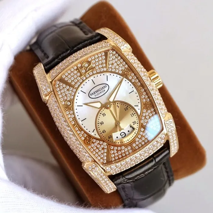 Top-tier watch Parmigiani Fleurier men's gold plate KALPA series fully automatic movementleather strap watch front view