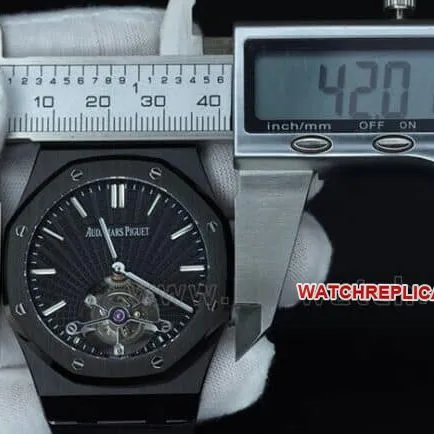 R8 factory top-tier replicaAudemars PiguetRoyal Oak series tourbillonmovement men's all black all automatic movementsteel bracelet watch side view
